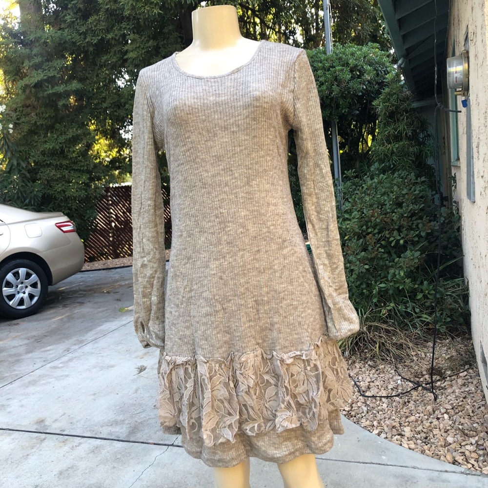 New Pretty Angell Sweater dress with lace hem